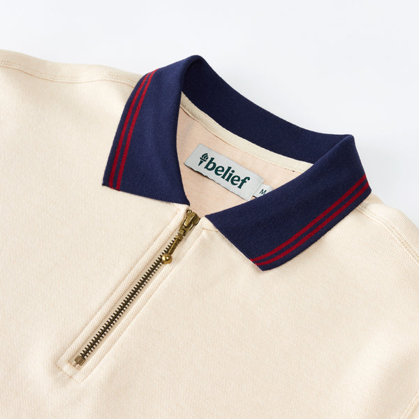 Pique 1/4 Zip Polo - Natural