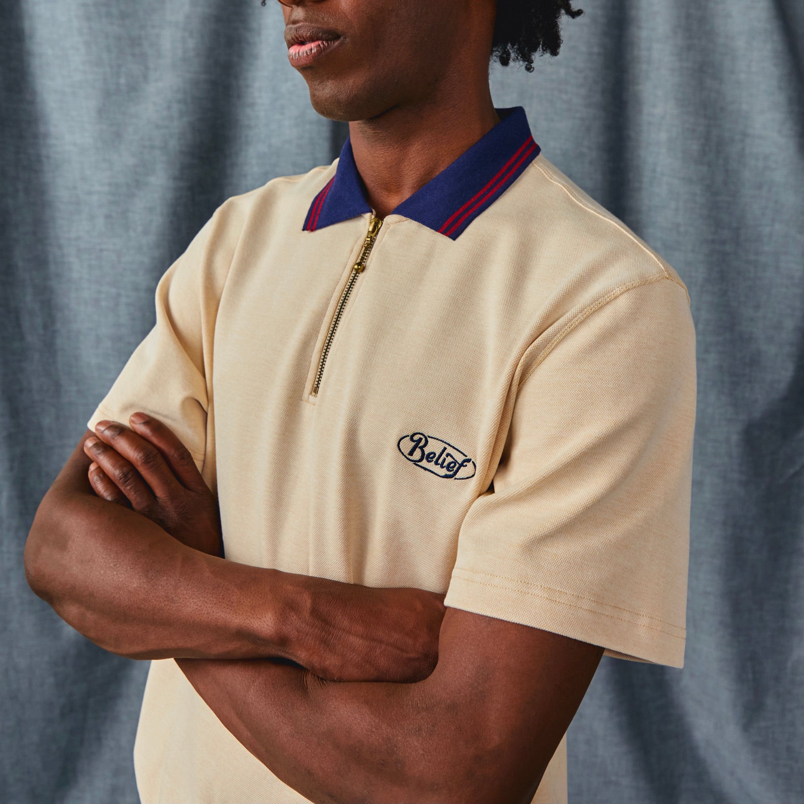 Pique 1/4 Zip Polo - Natural – Belief NYC