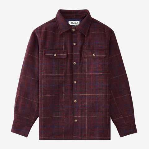 Quilted Flannel Overshirt - Burgundy